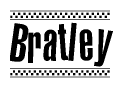 The clipart image displays the text Bratley in a bold, stylized font. It is enclosed in a rectangular border with a checkerboard pattern running below and above the text, similar to a finish line in racing. 