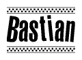 The clipart image displays the text Bastian in a bold, stylized font. It is enclosed in a rectangular border with a checkerboard pattern running below and above the text, similar to a finish line in racing. 