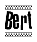 The image contains the text Bert in a bold, stylized font, with a checkered flag pattern bordering the top and bottom of the text.