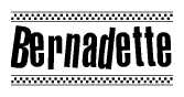 The clipart image displays the text Bernadette in a bold, stylized font. It is enclosed in a rectangular border with a checkerboard pattern running below and above the text, similar to a finish line in racing. 