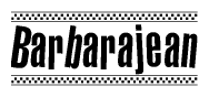 The image contains the text Barbarajean in a bold, stylized font, with a checkered flag pattern bordering the top and bottom of the text.
