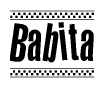 The image contains the text Babita in a bold, stylized font, with a checkered flag pattern bordering the top and bottom of the text.