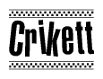The clipart image displays the text Crikett in a bold, stylized font. It is enclosed in a rectangular border with a checkerboard pattern running below and above the text, similar to a finish line in racing. 