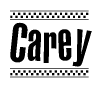 The clipart image displays the text Carey in a bold, stylized font. It is enclosed in a rectangular border with a checkerboard pattern running below and above the text, similar to a finish line in racing. 