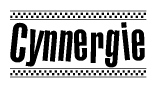 The clipart image displays the text Cynnergie in a bold, stylized font. It is enclosed in a rectangular border with a checkerboard pattern running below and above the text, similar to a finish line in racing. 