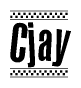 The clipart image displays the text Cjay in a bold, stylized font. It is enclosed in a rectangular border with a checkerboard pattern running below and above the text, similar to a finish line in racing. 