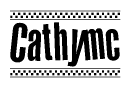 The image contains the text Cathymc in a bold, stylized font, with a checkered flag pattern bordering the top and bottom of the text.