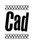 The clipart image displays the text Cad in a bold, stylized font. It is enclosed in a rectangular border with a checkerboard pattern running below and above the text, similar to a finish line in racing. 