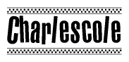 The clipart image displays the text Charlescole in a bold, stylized font. It is enclosed in a rectangular border with a checkerboard pattern running below and above the text, similar to a finish line in racing. 