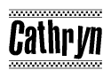 The clipart image displays the text Cathryn in a bold, stylized font. It is enclosed in a rectangular border with a checkerboard pattern running below and above the text, similar to a finish line in racing. 