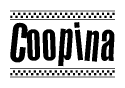 The clipart image displays the text Coopina in a bold, stylized font. It is enclosed in a rectangular border with a checkerboard pattern running below and above the text, similar to a finish line in racing. 