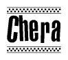 The clipart image displays the text Chera in a bold, stylized font. It is enclosed in a rectangular border with a checkerboard pattern running below and above the text, similar to a finish line in racing. 