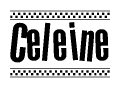 The image contains the text Celeine in a bold, stylized font, with a checkered flag pattern bordering the top and bottom of the text.