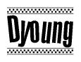 The image contains the text Dyoung in a bold, stylized font, with a checkered flag pattern bordering the top and bottom of the text.