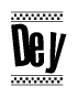 The image contains the text Dey in a bold, stylized font, with a checkered flag pattern bordering the top and bottom of the text.