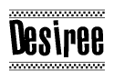 The image contains the text Desiree in a bold, stylized font, with a checkered flag pattern bordering the top and bottom of the text.