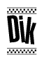 The clipart image displays the text Dik in a bold, stylized font. It is enclosed in a rectangular border with a checkerboard pattern running below and above the text, similar to a finish line in racing. 