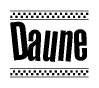 The image contains the text Daune in a bold, stylized font, with a checkered flag pattern bordering the top and bottom of the text.