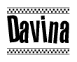 The image contains the text Davina in a bold, stylized font, with a checkered flag pattern bordering the top and bottom of the text.