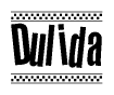 The clipart image displays the text Dulida in a bold, stylized font. It is enclosed in a rectangular border with a checkerboard pattern running below and above the text, similar to a finish line in racing. 