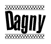 The clipart image displays the text Dagny in a bold, stylized font. It is enclosed in a rectangular border with a checkerboard pattern running below and above the text, similar to a finish line in racing. 