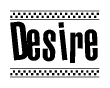 The clipart image displays the text Desire in a bold, stylized font. It is enclosed in a rectangular border with a checkerboard pattern running below and above the text, similar to a finish line in racing. 