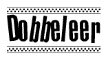 The clipart image displays the text Dobbeleer in a bold, stylized font. It is enclosed in a rectangular border with a checkerboard pattern running below and above the text, similar to a finish line in racing. 