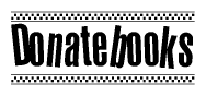 The image contains the text Donatebooks in a bold, stylized font, with a checkered flag pattern bordering the top and bottom of the text.