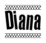 The image contains the text Diana in a bold, stylized font, with a checkered flag pattern bordering the top and bottom of the text.