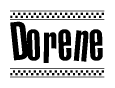 The clipart image displays the text Dorene in a bold, stylized font. It is enclosed in a rectangular border with a checkerboard pattern running below and above the text, similar to a finish line in racing. 