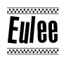 The image contains the text Eulee in a bold, stylized font, with a checkered flag pattern bordering the top and bottom of the text.