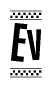 The image is a black and white clipart of the text Ev in a bold, italicized font. The text is bordered by a dotted line on the top and bottom, and there are checkered flags positioned at both ends of the text, usually associated with racing or finishing lines.