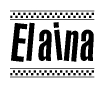The image contains the text Elaina in a bold, stylized font, with a checkered flag pattern bordering the top and bottom of the text.