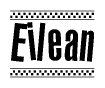 The image contains the text Eilean in a bold, stylized font, with a checkered flag pattern bordering the top and bottom of the text.