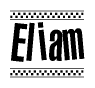 The image contains the text Eliam in a bold, stylized font, with a checkered flag pattern bordering the top and bottom of the text.