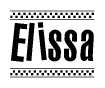 The clipart image displays the text Elissa in a bold, stylized font. It is enclosed in a rectangular border with a checkerboard pattern running below and above the text, similar to a finish line in racing. 