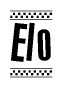The image contains the text Elo in a bold, stylized font, with a checkered flag pattern bordering the top and bottom of the text.