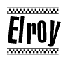 The image contains the text Elroy in a bold, stylized font, with a checkered flag pattern bordering the top and bottom of the text.
