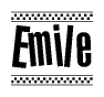 The image contains the text Emile in a bold, stylized font, with a checkered flag pattern bordering the top and bottom of the text.