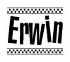 The clipart image displays the text Erwin in a bold, stylized font. It is enclosed in a rectangular border with a checkerboard pattern running below and above the text, similar to a finish line in racing. 