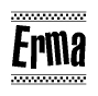 The clipart image displays the text Erma in a bold, stylized font. It is enclosed in a rectangular border with a checkerboard pattern running below and above the text, similar to a finish line in racing. 