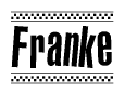 The image contains the text Franke in a bold, stylized font, with a checkered flag pattern bordering the top and bottom of the text.