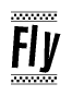 The image contains the text Fly in a bold, stylized font, with a checkered flag pattern bordering the top and bottom of the text.