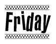 The image contains the text Friday in a bold, stylized font, with a checkered flag pattern bordering the top and bottom of the text.