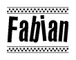 The clipart image displays the text Fabian in a bold, stylized font. It is enclosed in a rectangular border with a checkerboard pattern running below and above the text, similar to a finish line in racing. 