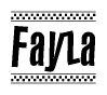 The clipart image displays the text Fayza in a bold, stylized font. It is enclosed in a rectangular border with a checkerboard pattern running below and above the text, similar to a finish line in racing. 