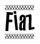 The clipart image displays the text Fiaz in a bold, stylized font. It is enclosed in a rectangular border with a checkerboard pattern running below and above the text, similar to a finish line in racing. 