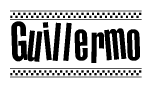 The clipart image displays the text Guillermo in a bold, stylized font. It is enclosed in a rectangular border with a checkerboard pattern running below and above the text, similar to a finish line in racing. 
