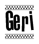 The image contains the text Geri in a bold, stylized font, with a checkered flag pattern bordering the top and bottom of the text.