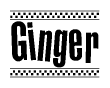 The clipart image displays the text Ginger in a bold, stylized font. It is enclosed in a rectangular border with a checkerboard pattern running below and above the text, similar to a finish line in racing. 